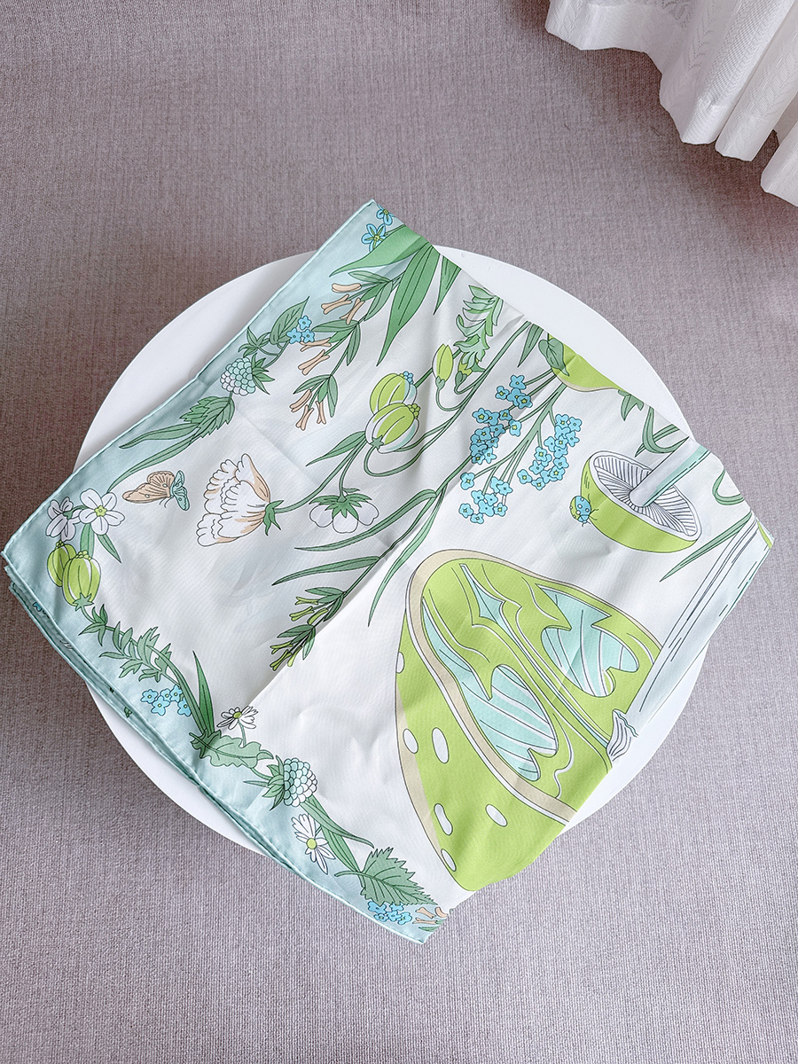 Fleurs vert haute qualité nouveau chez les femmes Foulard roulé à la main Foulard de luxe 90 cm fleur carré écharpe 90x90 cm