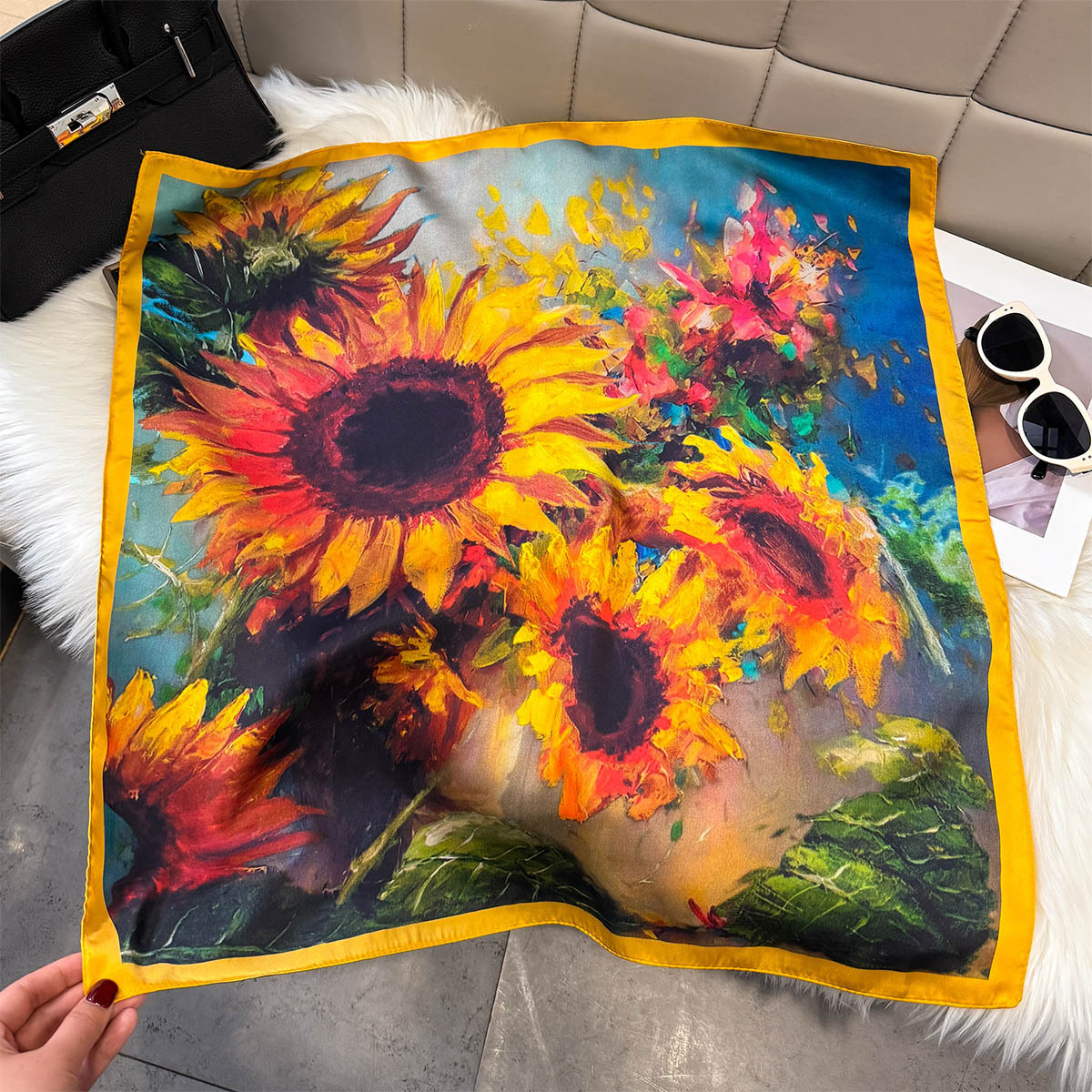 Nouvelle Écharpe d'Été 2026 pour Femme, Motif Huileux, Foulard Carré en Soie Imitée, Bandeau Cheveux, Bandana, Foulard de Cou, Bandeau de Tête