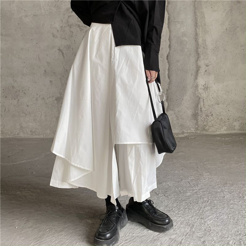 Jupes noires femme gothique japonais irrégulière taille haute jupe plissée pantalon pour femmes Vintage solide Cargo jupes femme