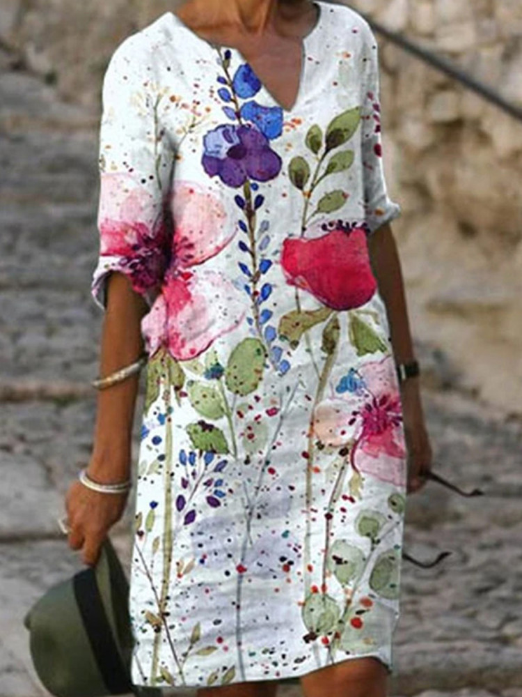 Mode nouveau été femmes Robe décontracté Boho imprimé fleuri demi manches dame plage bureau robes Robe Femme
