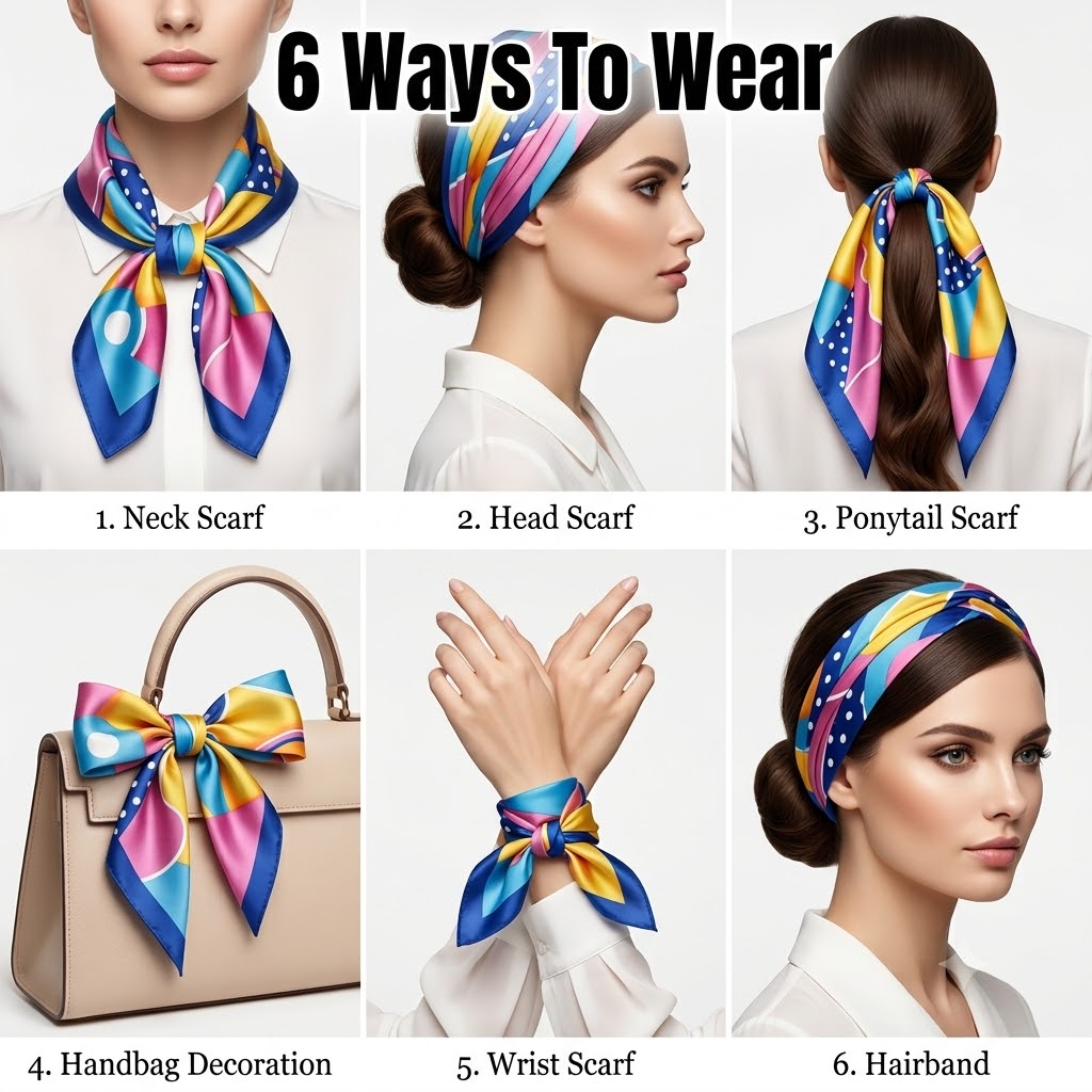 Foulard carré 50x50cm pour femme, foulard pour cheveux, foulard pour le cou, foulard pour la tête effet satiné, bandana, foulard pour sac style français, foulard de mode, cache-cou