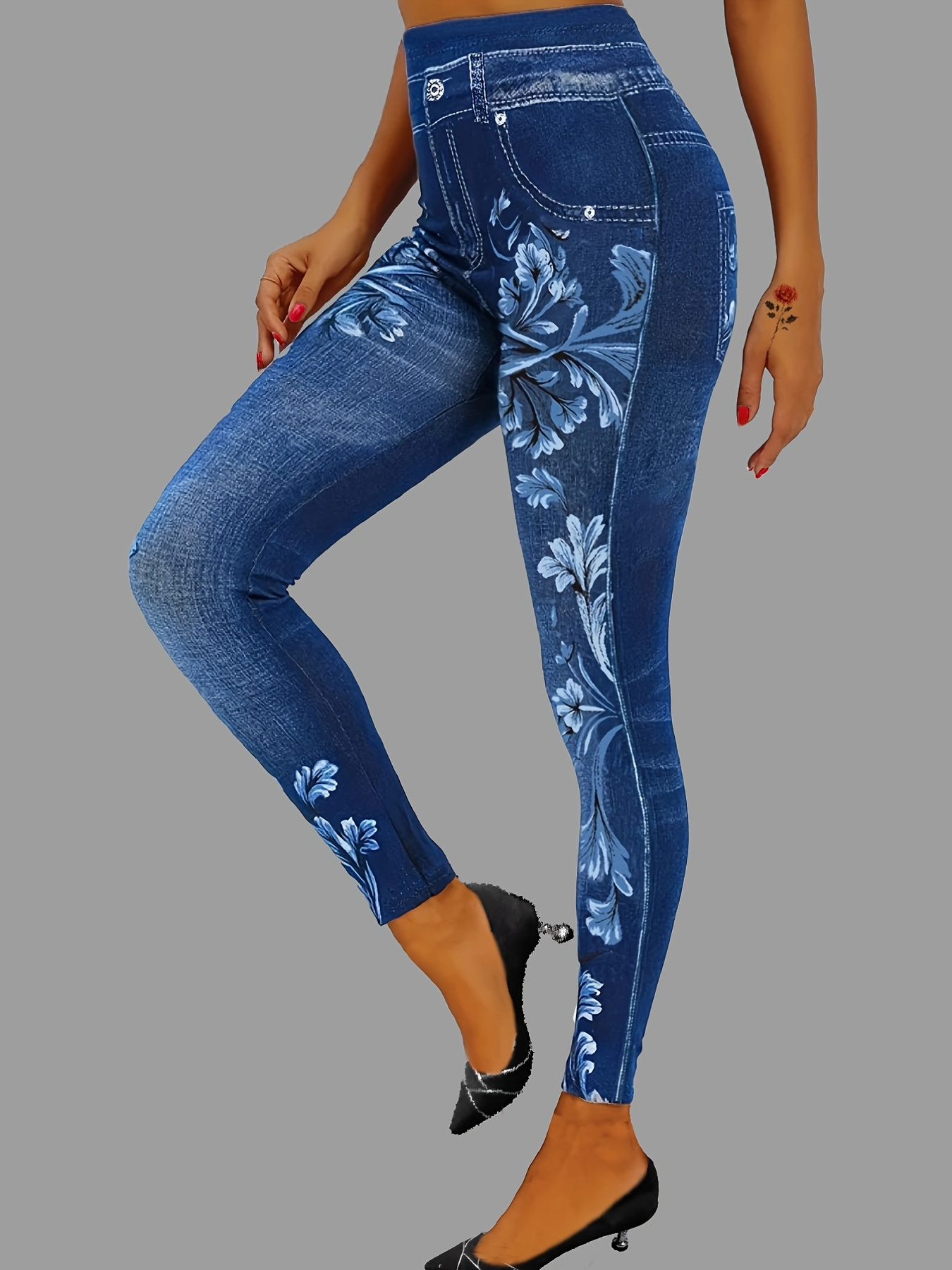 Leggings en faux denim imprimé élégant pour femmes