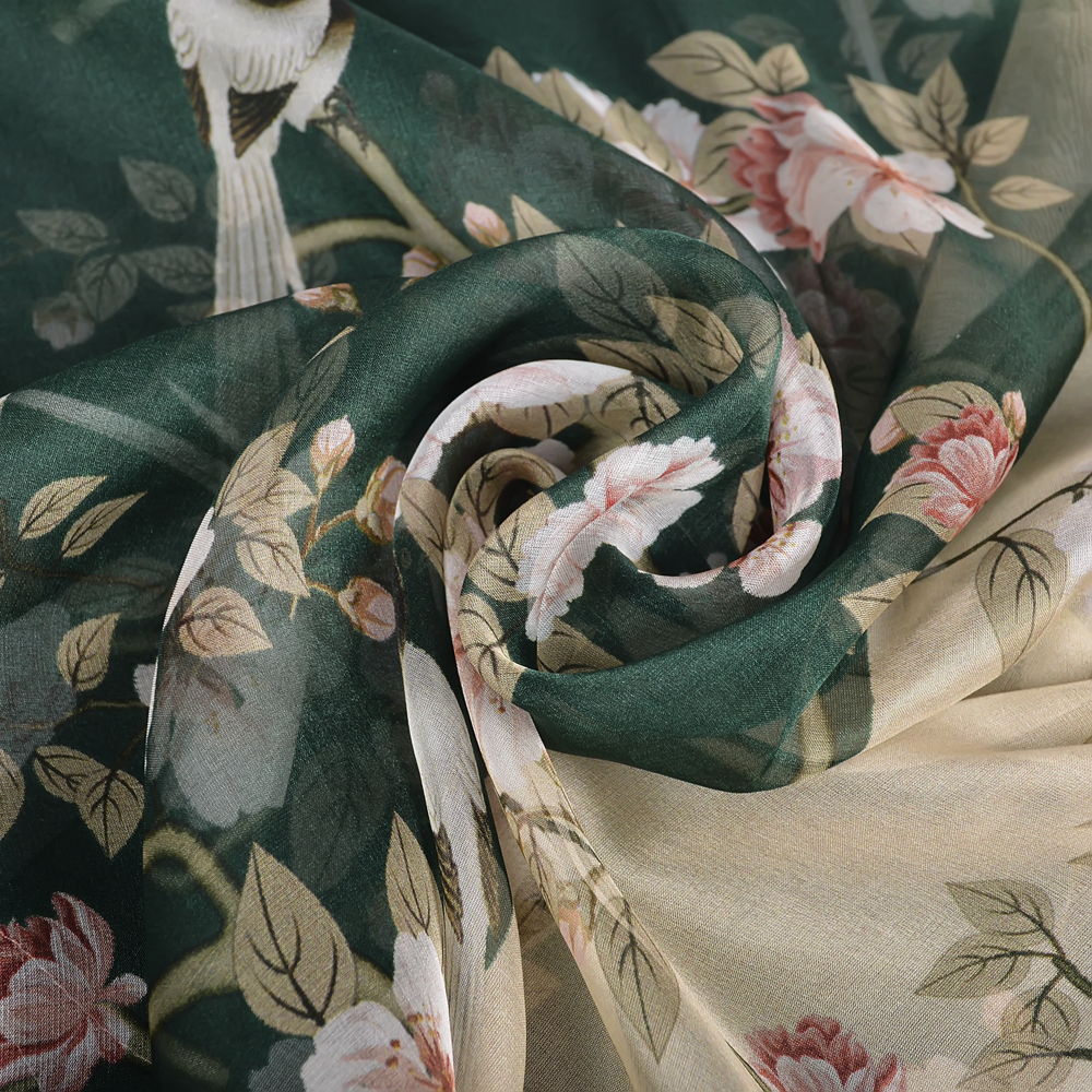 BYSIFA – foulard Long en mousseline de soie pour femme, vert, Beige, 100%, motif Floral, châle de plage