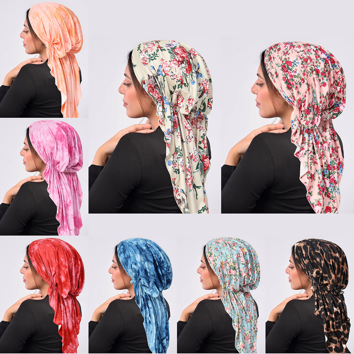 Casquettes Hijab musulmanes à imprimé floral pour femmes, bonnet turban à longue queue, coiffe pour dames, tête ronde, élastique doux, mode du Ramadan, portable
