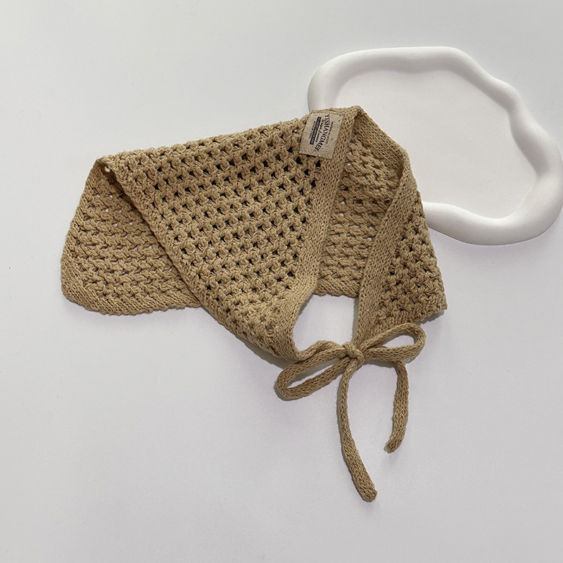 Nouvelle Écharpe Triangulaire Tricotée Creuse de Qualité Supérieure, Couleur Unie, Style Rétro Artistique, Bandeau Cheveux Tendance, Décoration de Taille pour Femme