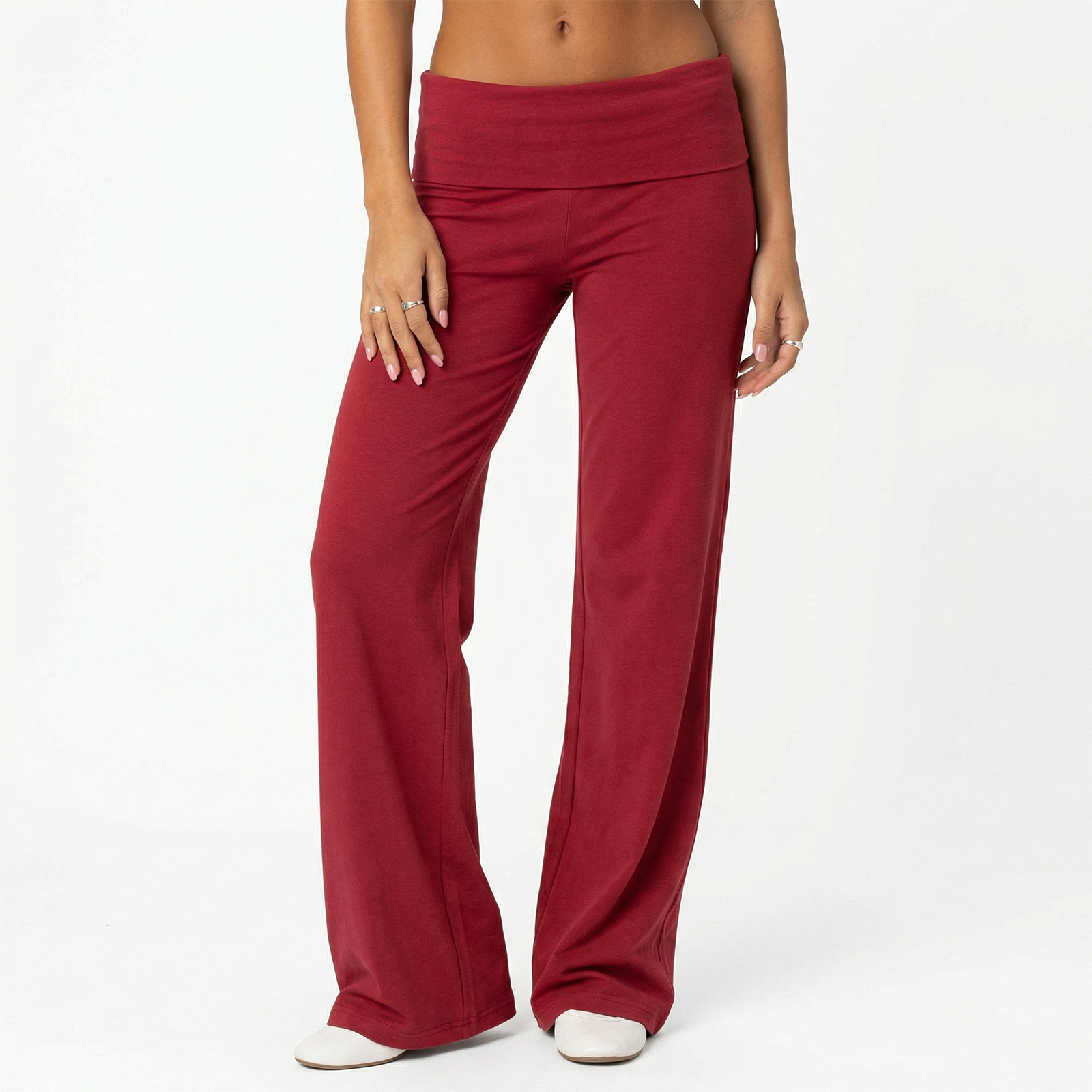 Pantalon Long Décontracté pour Femme, Vêtement à Taille Pliable, Jambes Larges, Couleur Unie, Baggy, Droit, Fjt, Printemps Automne