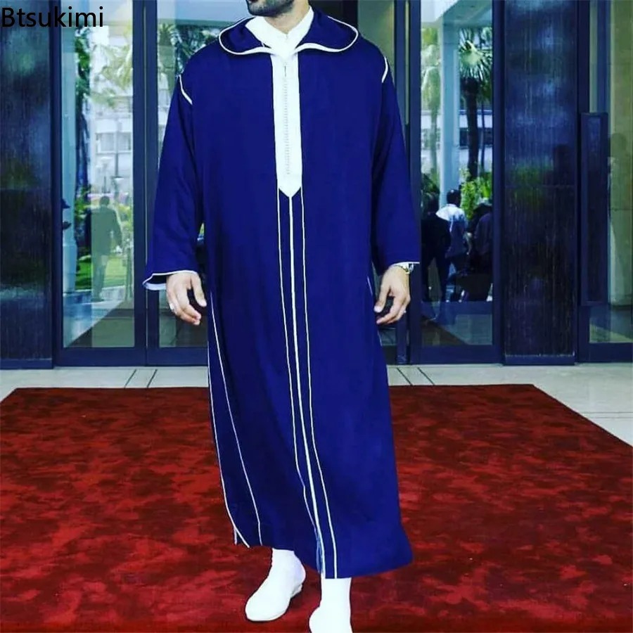 Vêtements islamiques décontractés à rayures rouges pour hommes, sweat à capuche musulman, vêtements Jubba Thobe, Ramadan Abaya, Dubaï, Turquie, printemps, automne, nouveau