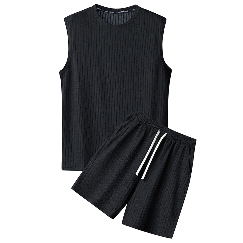 Ensemble 2 pièces d'été pour homme : débardeur et short de plage, tenue décontractée pour les vacances, gilet sans manches et short à cordon de serrage, vêtements de détente
