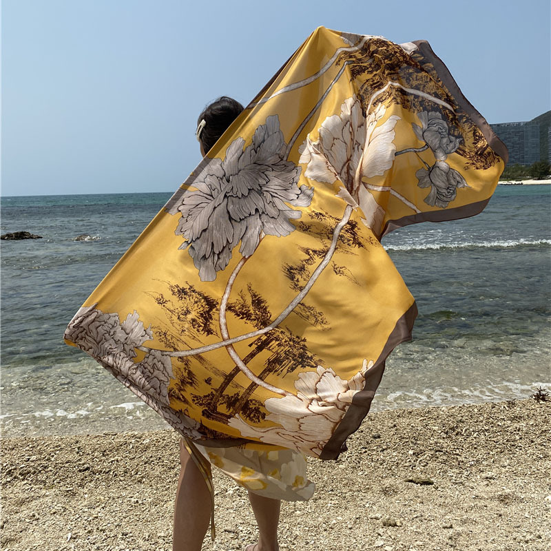 Grand Châle de Plage pour Femme, Écharpe de Voyage, Bikini, Design Floral, Sarong, Couverture de Bain de Luxe, 90x180cm