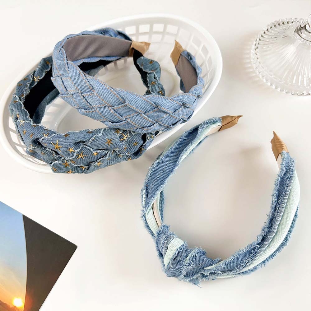 Bandeaux larges noués en denim pour femmes, bandeaux de sauna, coiffure INS Fashion Cool Cowboy, cerceaux de cheveux
