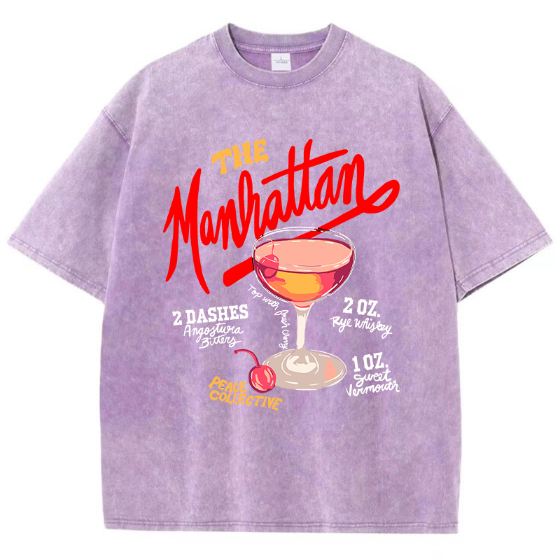 DistMurcia-T-shirt à col rond en coton délavé pour femme, vêtement à la mode, imprimé, Manhattan, None Cocktail