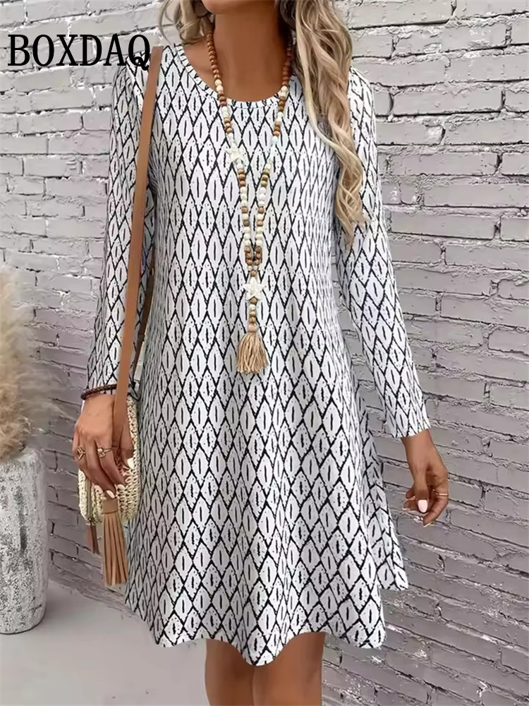 Vêtements pour femmes automne femmes rétro fleurs robe été Vintage casual mode à manches longues Floral 3D imprimé robes amples 2025