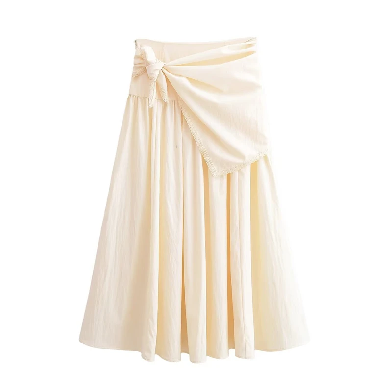 Jupe pour femme Nouvelle Collection Printemps-Été Beige Effet Écharpe Moelleuse Longueur Midi Décontractée Chic et Originale