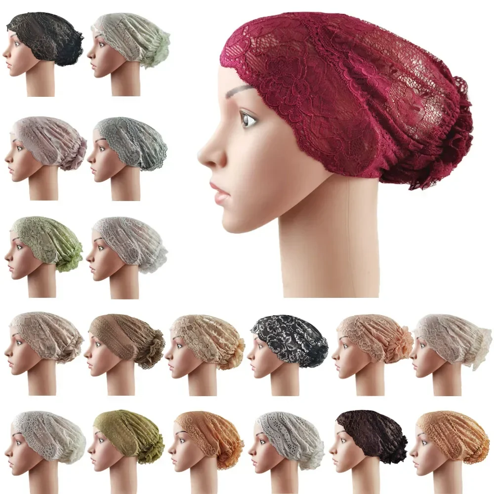 Nouveau Hijab Intérieur Complet en Dentelle pour Femme, Bonnet Turban, Sous-Hijab, Foulard Islamique, Chapeau Enveloppant, Bonnet pour Perte de Cheveux