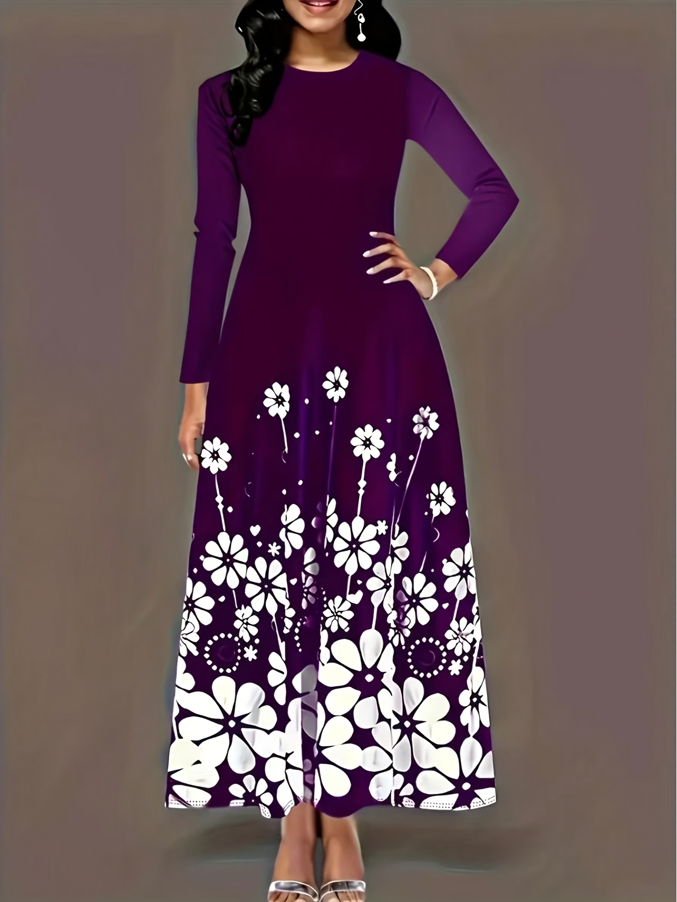 Robe longue à manches longues imprimée, nouvelle mode printemps-automne, élégante jupe longue pour femmes