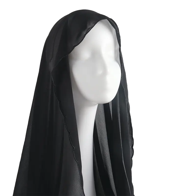 Châles Hijab en mousseline de soie musulmane, écharpe en dentelle pour femmes, enveloppes de tête solides, foulards pour dames, voile musulman, 70x180cm