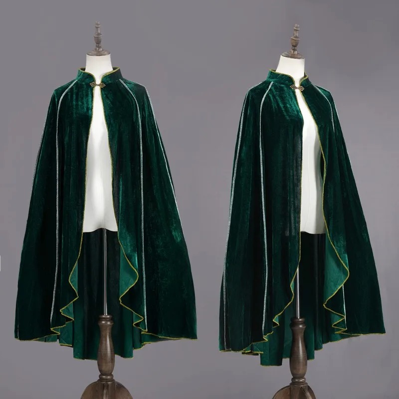 Cape de Costume Renaissance Prince Roi Homme Femme Adulte, Tenue Médiévale Royale Elfique, Col Montant, Bordure Dorée Foncée Gothique