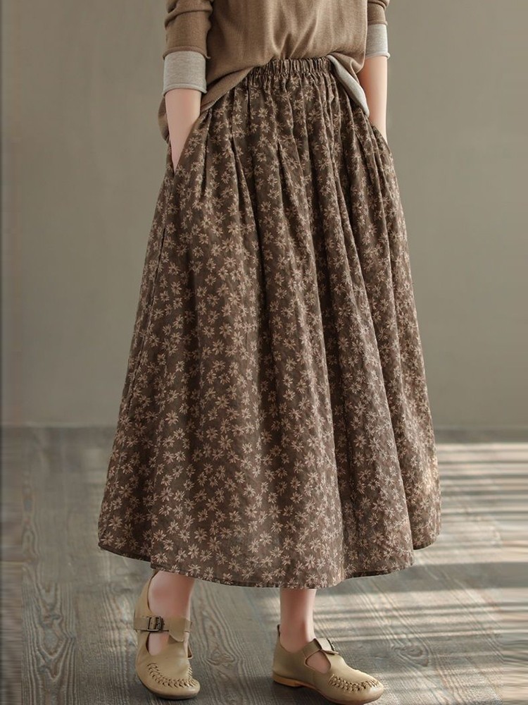 Jupe trapèze longue décontractée pour femmes, style vintage, imprimé floral, confortable, élégante, D536, nouvelle arrivée, automne, 2023