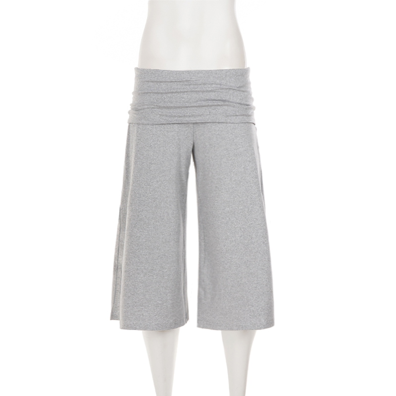 SUCHCUTE Pantalon Capri Femme en Maille Taille Basse à Rabat, Coupe Ample et Fluide, Jambes Larges, Style Y2K, Décontracté Streetwear, Nouveau