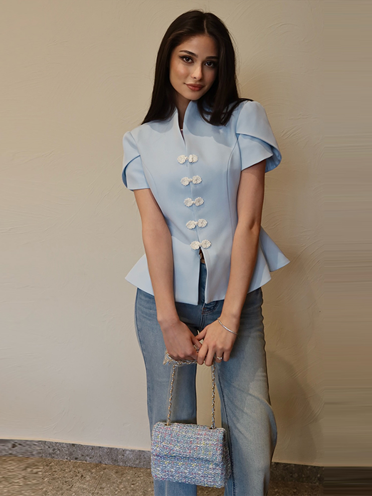 Ensemble jupe et chemisier à imprimé floral pour femme, chemisier à manches courtes bouffantes et taille cintrée, jupes longues, collection Printemps-Été 2026, ensemble deux pièces élégant pour femme