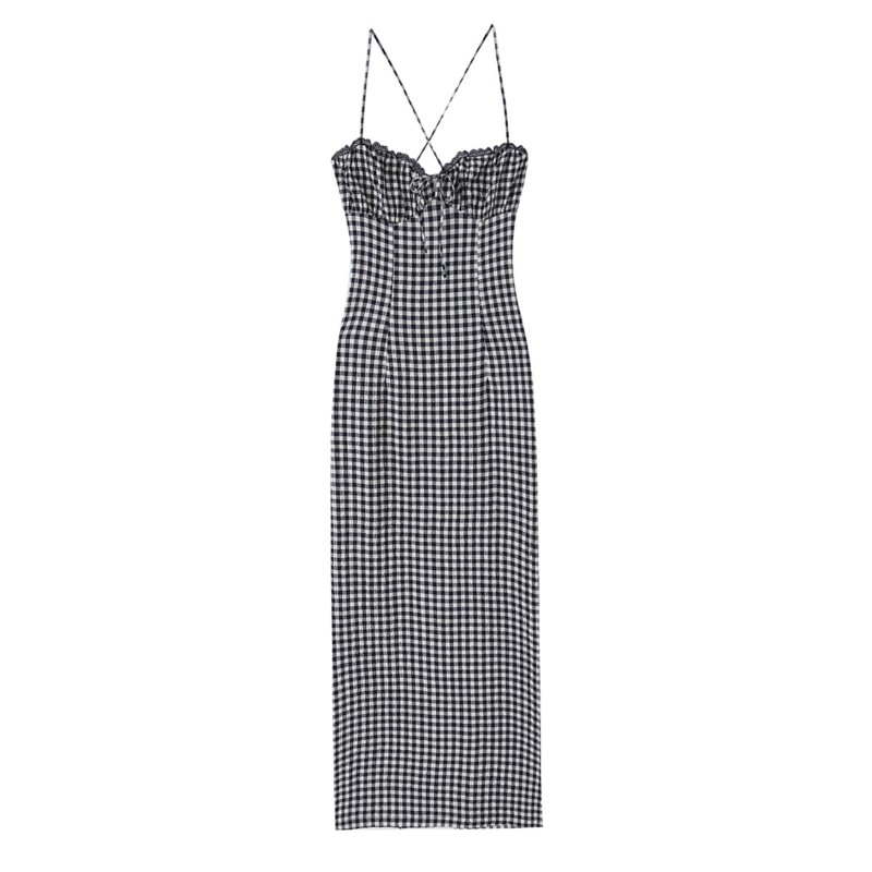Nouvelle Robe Midi Élégante à Carreaux pour Femme Été 2026 – Robe Longue Sans Manches à Bretelles Larges pour Femme