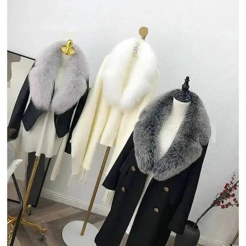 Nouvelle Collection Hiver – Manteau Femme avec Col en Fourrure de Renard 100% Naturelle, Châle Détachable et Écharpe Chaude de Luxe Grande Taille pour Dames