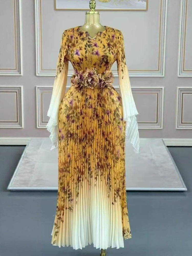 Miyake 2025 robe africaine élégante robe d'automne nouveau tempérament célébrité taille mode robe longue vêtements pour femmes