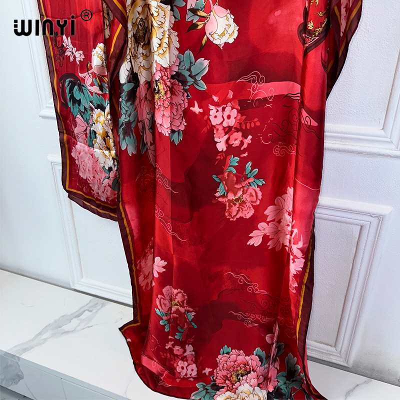 WINYI Robe traditionnelle africaine musulmane pour femme, Abaya Dubaï, Kaftan de luxe à imprimé bohème, Robe longue élégante, Paréo de plage