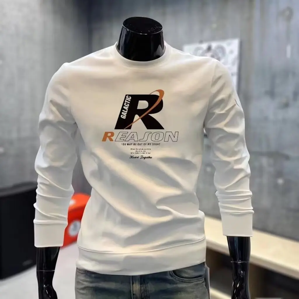 Nouveau Sweat-shirt d'hiver en coton pour homme, imprimé coréen, chaud, à manches longues, T-shirt streetwear blanc col rond de haute qualité, vêtements pour homme