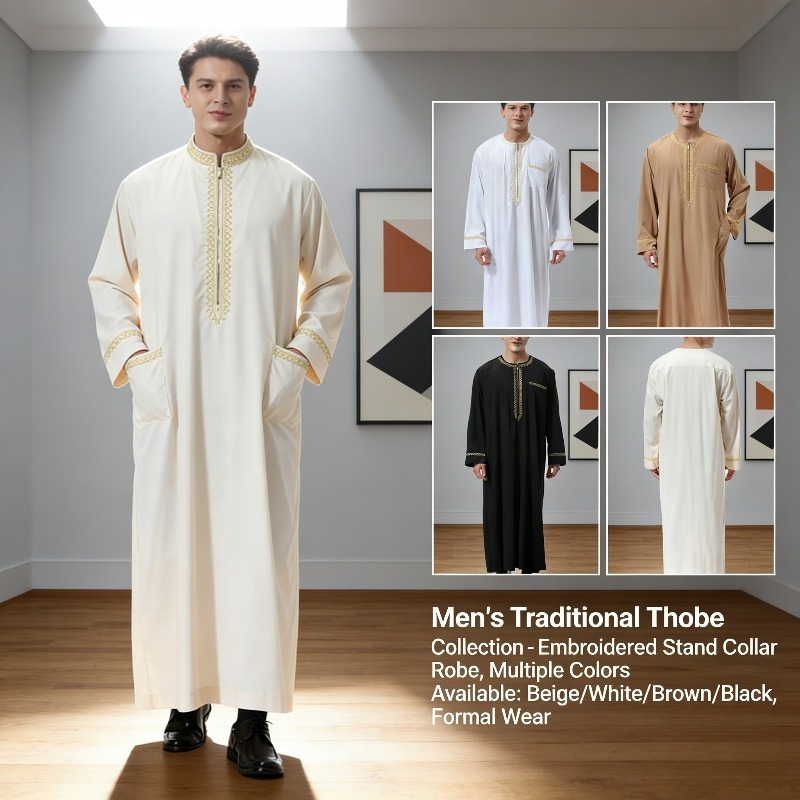 Nouvelle Robe Arabe Musulmane 2026 pour Hommes, Col Rond, Vêtement Islamique à Manches Longues, Confortable