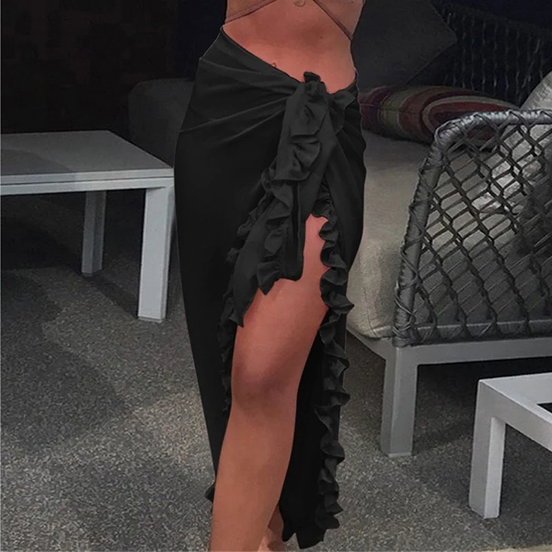 Robe de plage en mousseline de soie pour femmes, transparente, écharpe ronde, Industries ong, couleur unie, à volants, décontractée