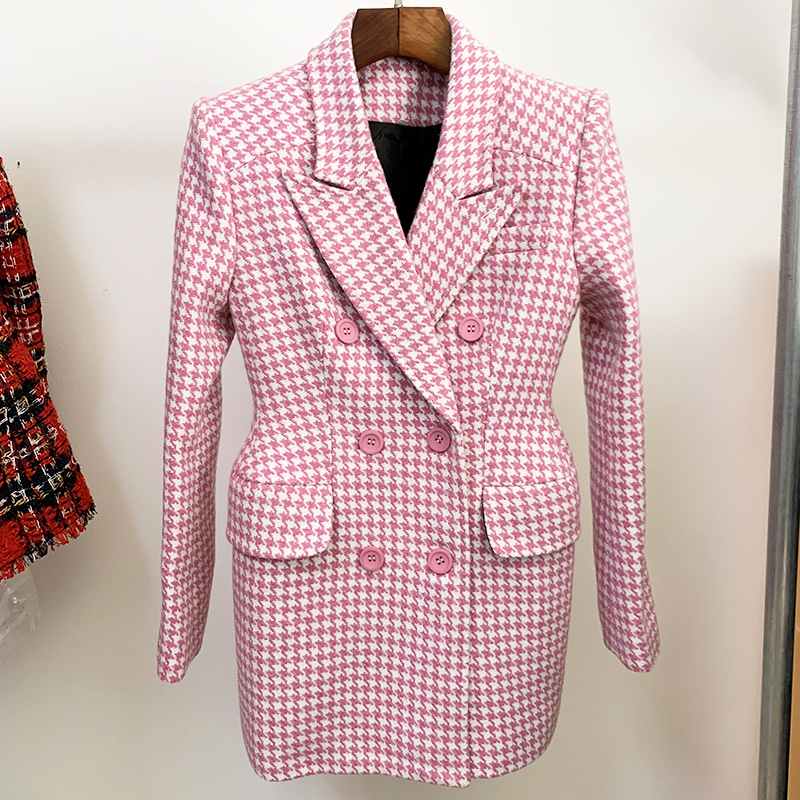 HIGH STREET Nouveauté Automne Hiver 2026 Manteau de créateur pour femme en laine tweed à motif pied-de-poule rose