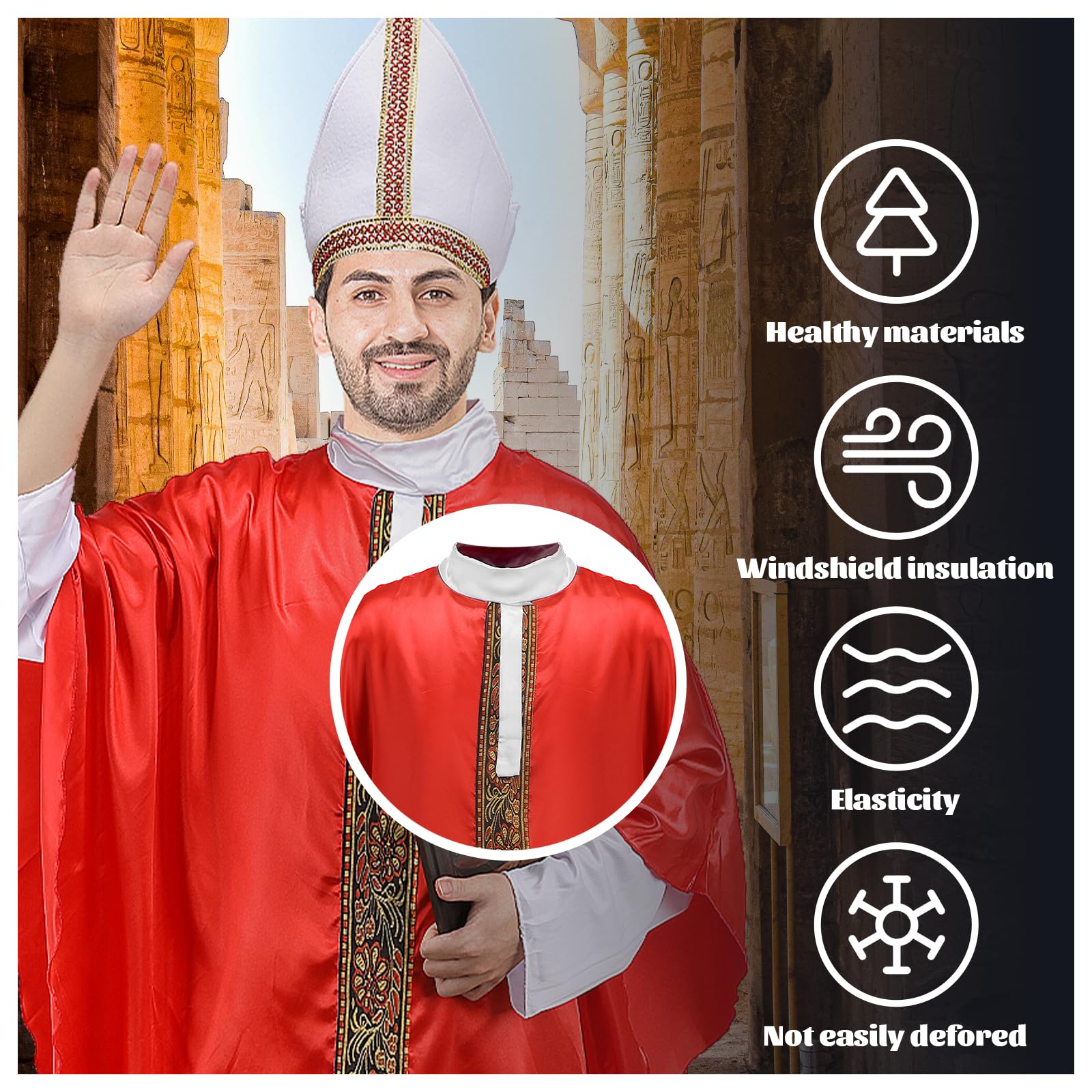 Costume de papa adulte, Robe de prêtre bénlique catholique, Poncho en papal rouge, chapeau, tenue de Cosplay d'halloween pour hommes
