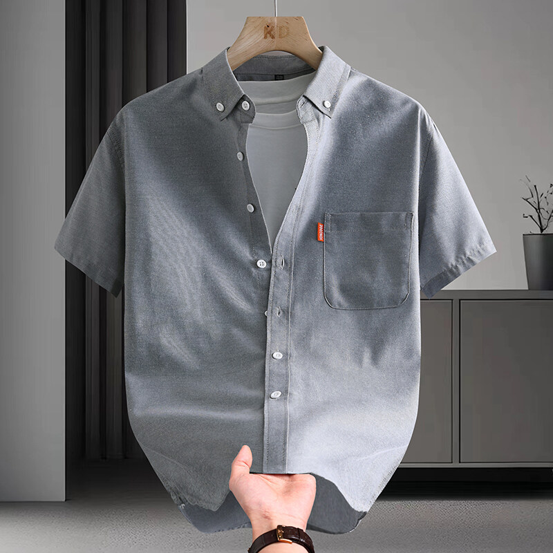 Chemise Habillée Homme Grande Taille 5XL, Manches Courtes, Été, 100% Coton Oxford, Couleur Unie, Col Rabattu, Coupe Standard, Haut Quotidien