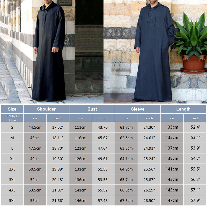 Vêtements islamiques hommes à manches longues en vrac hommes musulmans Arabie Saoudite Pakistan Kurta Costumes musulmans robe musulmane caftan Thobe à capuche