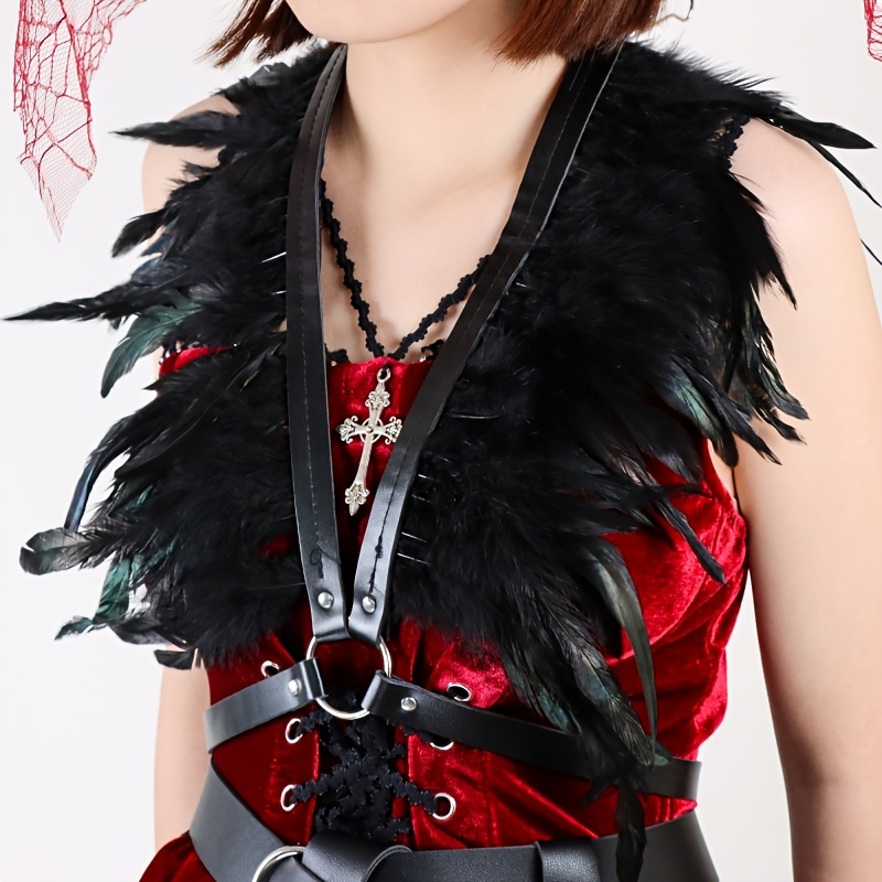 Cape gothique élégante en plumes noires pour femmes, châle en plumes pour Halloween, carnaval, Festival de musique, fête de Bar, Photo décorative Pr