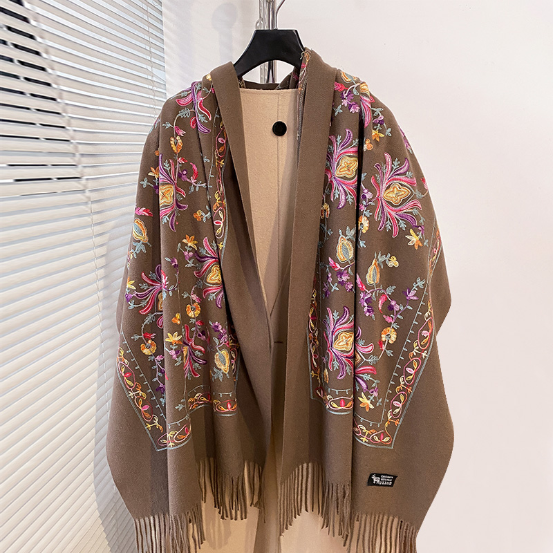 Écharpe brodée de luxe pour femme, Pashmina à longues franges, couverture pour femme, châle doux, haute qualité, chaud, hiver