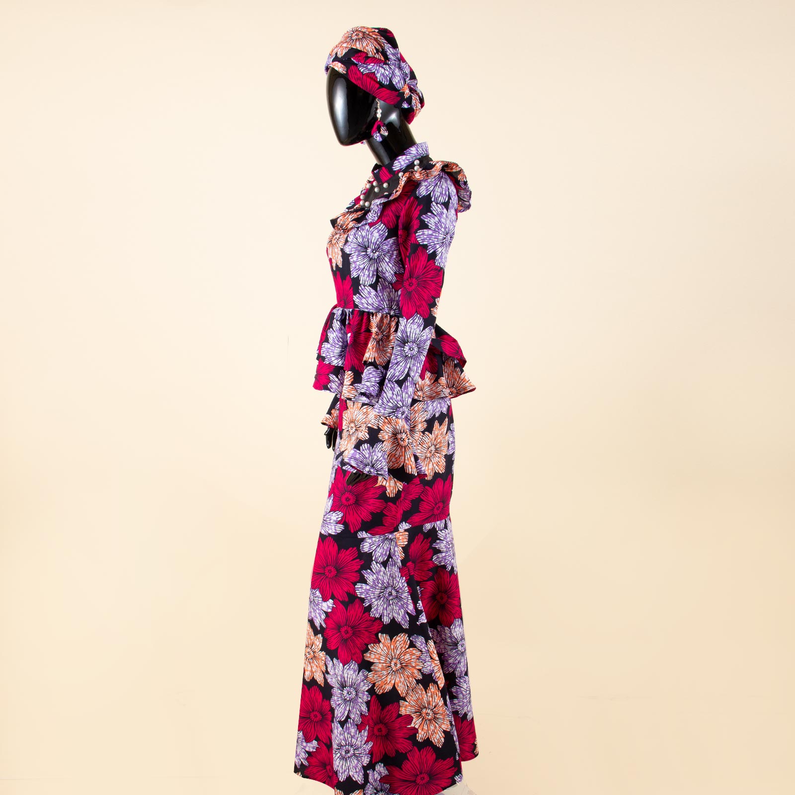 Robes africaines pour femmes, haut de luxe à manches en corne, jupe sirène avec foulard, imprimé Ankara traditionnel pour mariage, 2526043