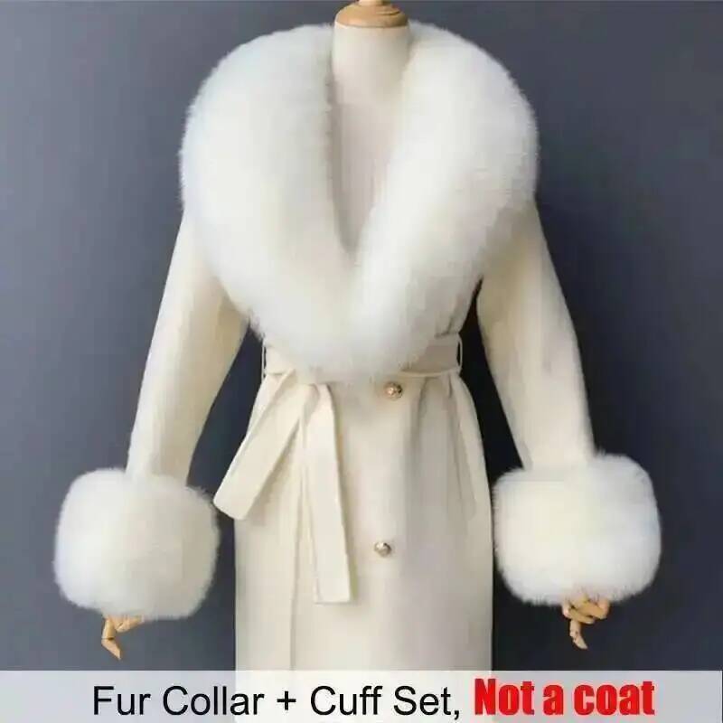 Ensemble col et manchettes en vraie fourrure, accessoires de manteau d'hiver pour femmes, grand châle en fourrure moelleuse, écharpe chaude en fourrure de renard, foulards en fourrure pour femmes