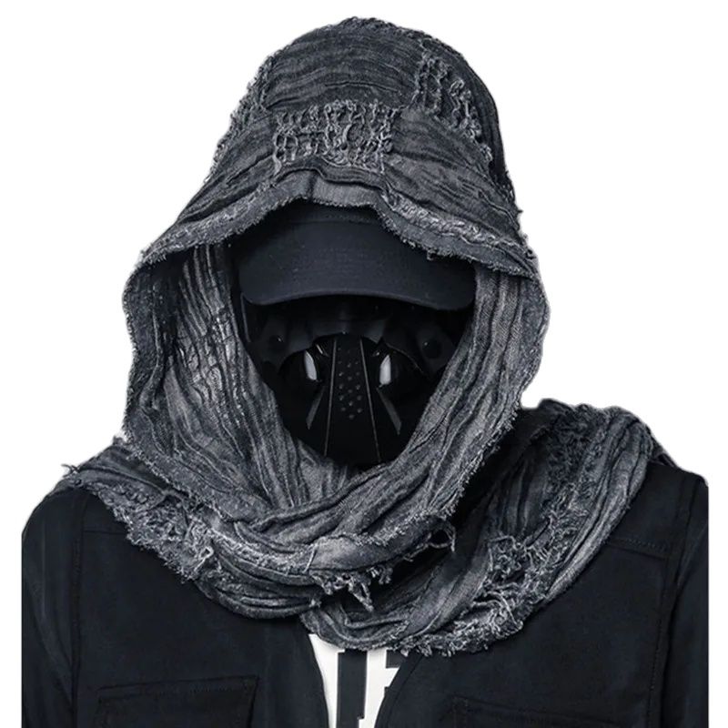 Techwear tactique Hip Hop Punk écharpe hommes femmes lavé Vintage déchiré trou Bufanda extérieur écharpes décontractées