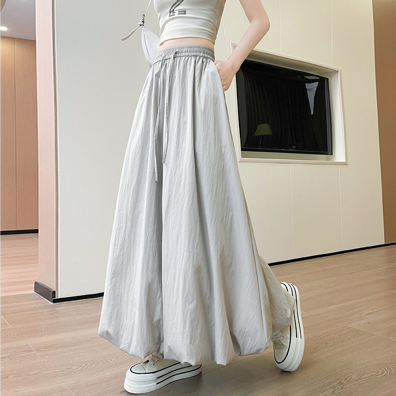 Jupe longue décontractée unie pour femme, style coréen été 2026, taille haute, jupe bouffante trapèze avec poches