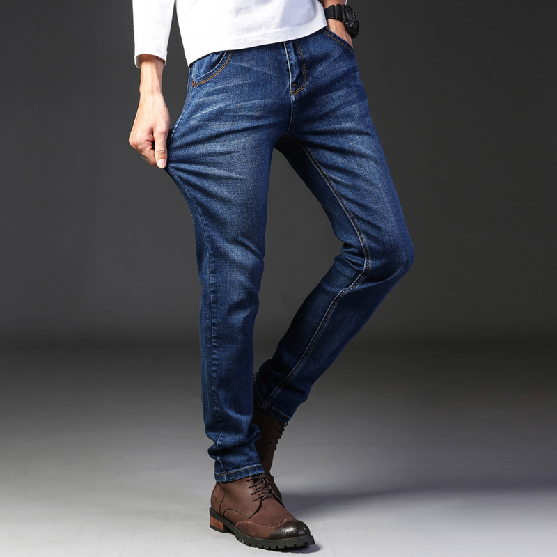 Jean pour hommes, jambe droite décontractée, pantalon en denim de travail élastique, à la mode, classique, bleu et noir, vêtements de marque pour hommes