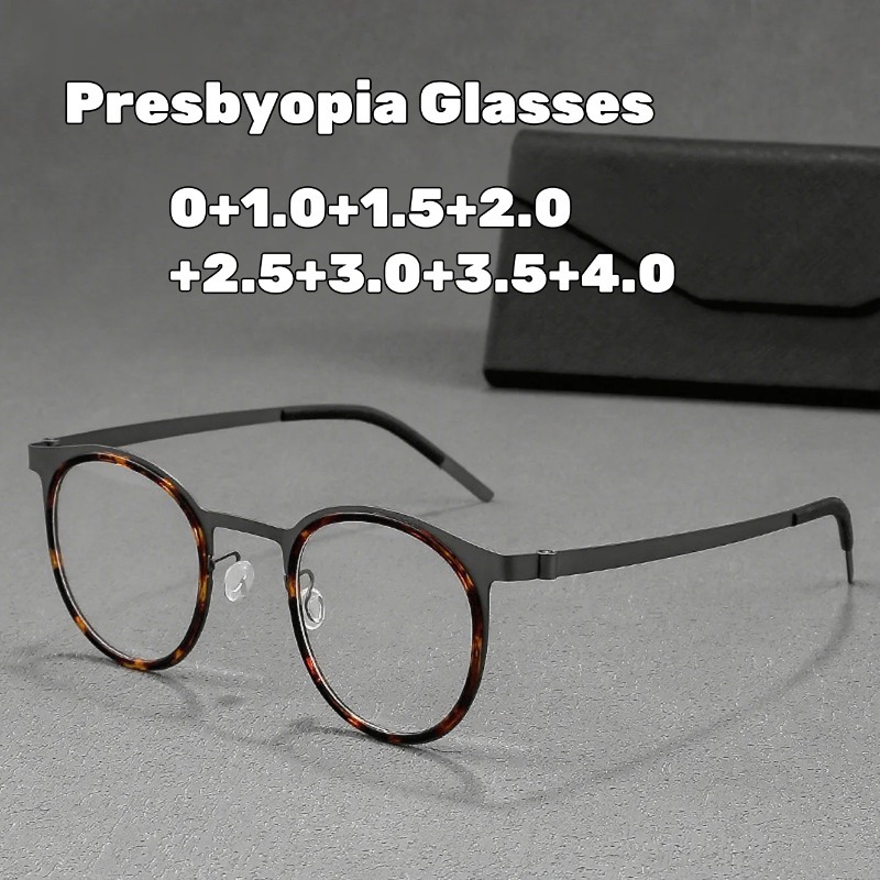 Lunettes de lecture à monture métallique de luxe pour hommes, lunettes d'affaires, rondes, Vintage, monture complète, Anti lumière bleue, vue lointaine, 0 ~ + 4