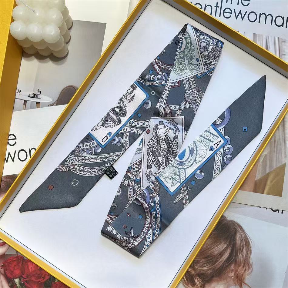 5*90 cm échecs et carte français polyvalent foulard en soie bandeau féminité attaché sac ruban Streamer bandeau arc cheveux accessoires