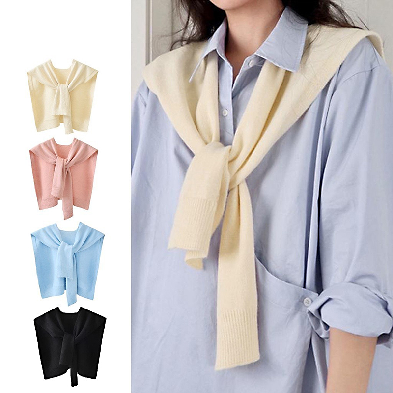 Châle tricoté rayé pour femmes, chemisier croisé, épaules, faux col, Cape nouée, écharpe pour vêtements d'extérieur pour femmes