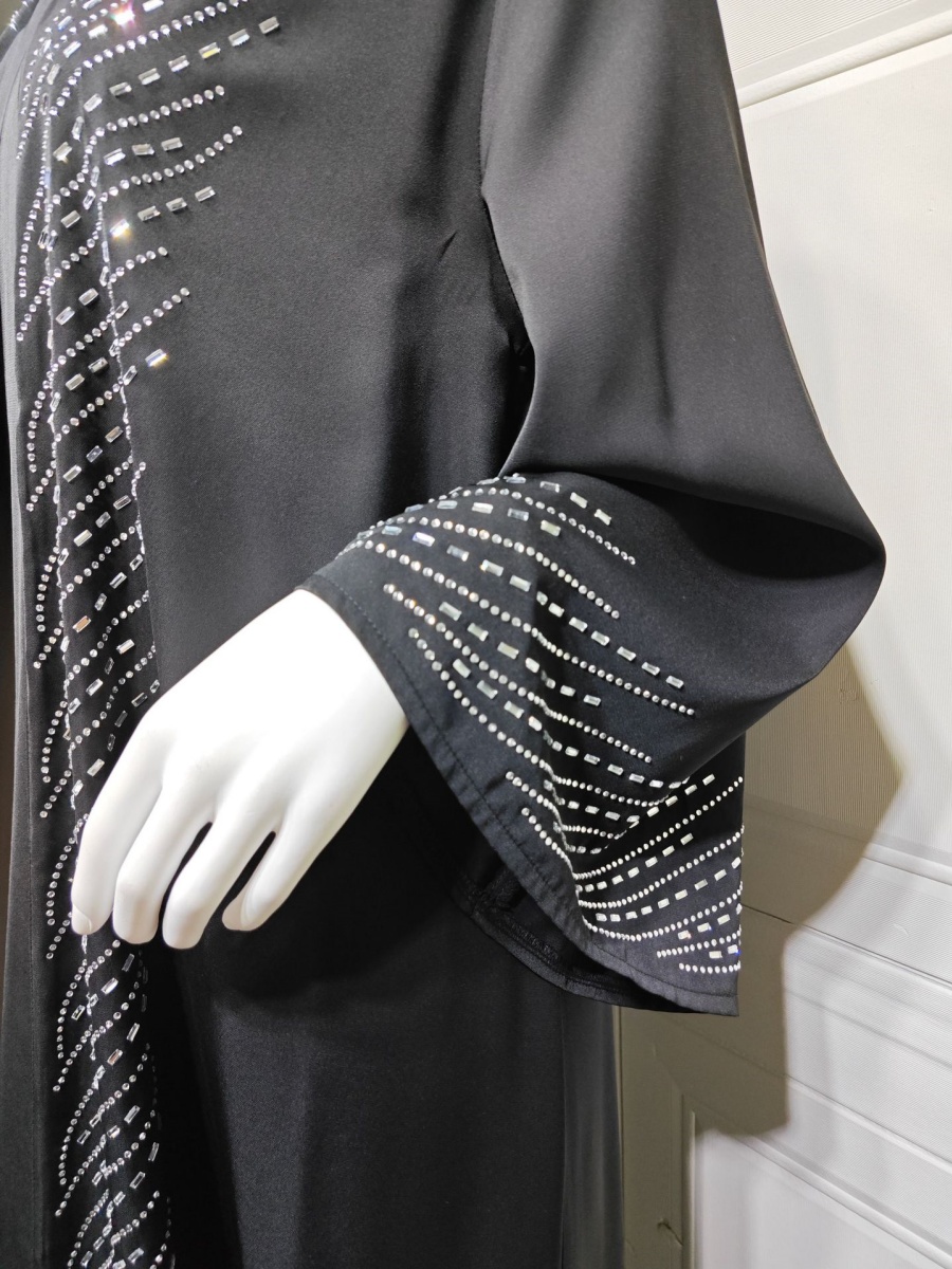 Abaya de Luxe pour Femmes Musulmanes de Dubaï, Robe Longue Kimono Cardigan Modeste avec Strass Thermocollants et Perles, Kaftan, Robe Femme, Vêtement Islamique
