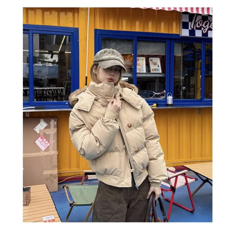 Femmes automne hiver col de fourrure coton manteau 2025 nouvelles femmes chaud épaissir à capuche coton rembourré veste femmes court Parkas vêtements d'extérieur
