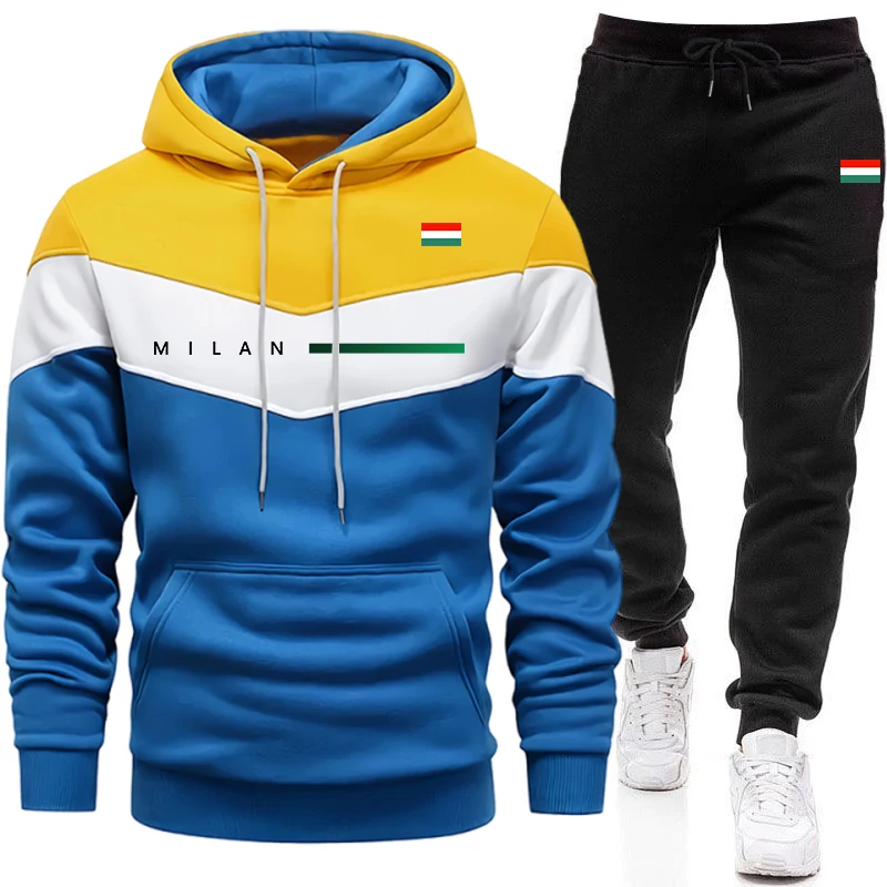 Ensemble de survêtement décontracté pour homme 2026 – Tenue de sport chaude pour l'automne et l'hiver – Vêtements de jogging d'extérieur – Sweat à capuche et pantalon (pièce unique)