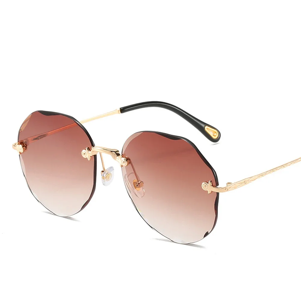 2025 nouveau élégant femme mâle Vintage mode dégradé lunettes de soleil coupe ronde sans monture lunettes de soleil femmes hommes lunettes Gif lunettes de soleil
