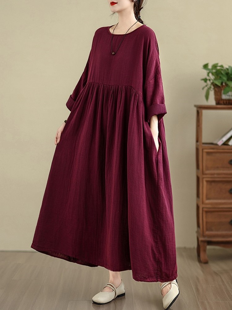 Manches longues surdimensionné coton vintage floral nouveau dans les robes pour les femmes décontracté ample longue printemps automne robe vêtements élégants 2025